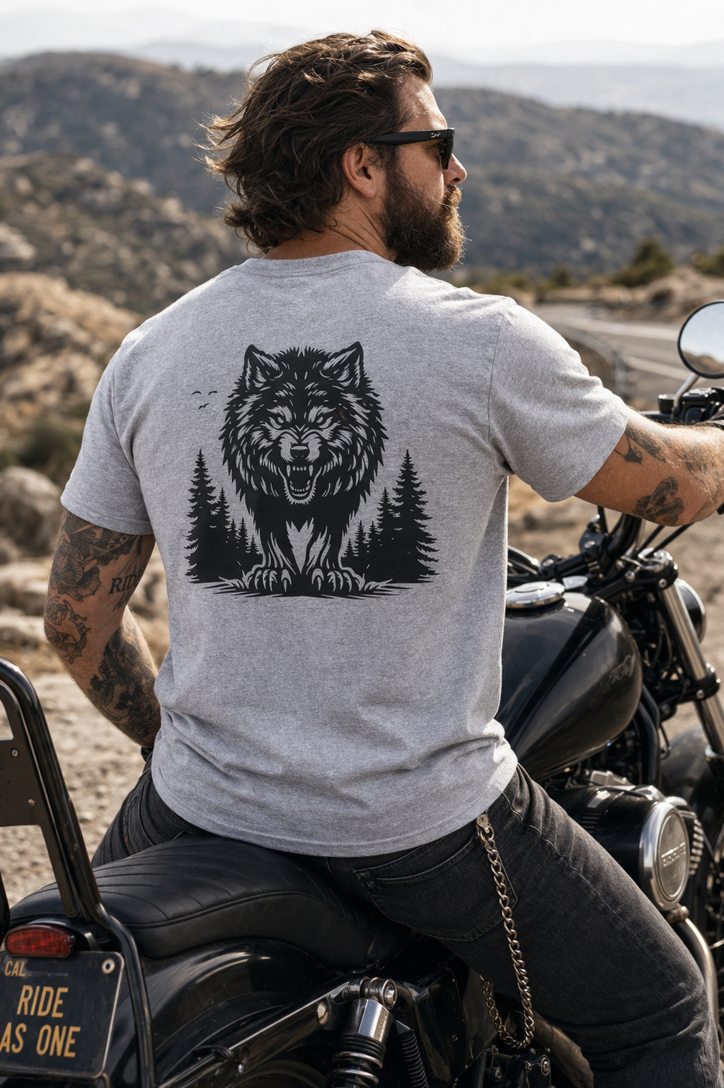 Wolf Pack “We Ride As One” Pocket T-Shirt – Heather Gray 3XL Biker Tee – One of a Kind