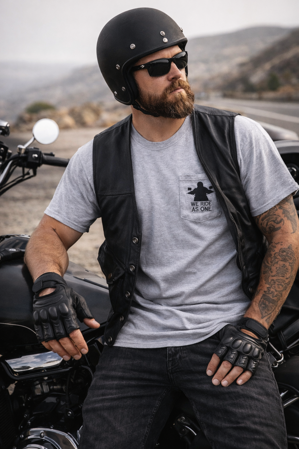 Wolf Pack “We Ride As One” Pocket T-Shirt – Heather Gray 3XL Biker Tee – One of a Kind