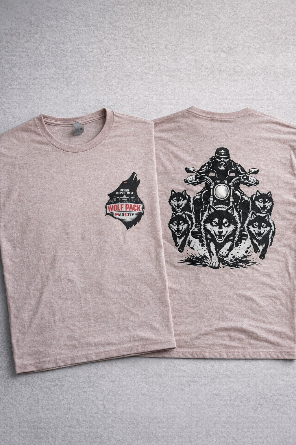 Wolf Pack Madison WI Supporter T-Shirt | Biker Wolf Graphic Tee | Made to Order | Unisex
